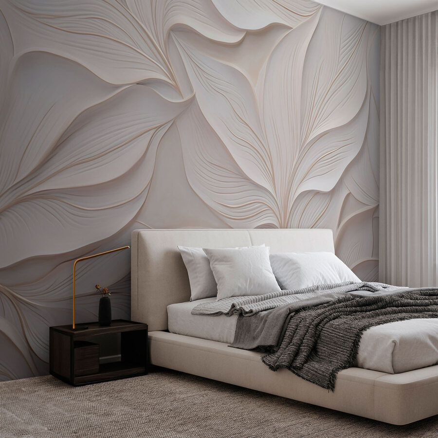 White wall with white leaves