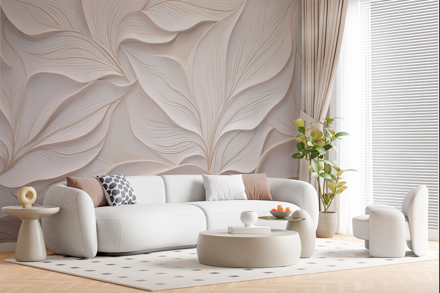 White wall with white leaves
