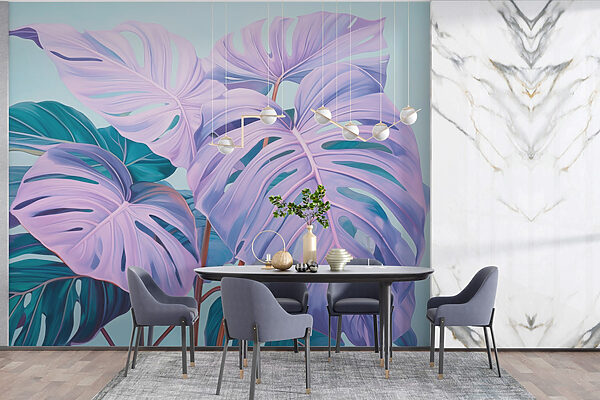Wall murals Wall murals Dreamy leaves in pastel hues (SKU: w03531)