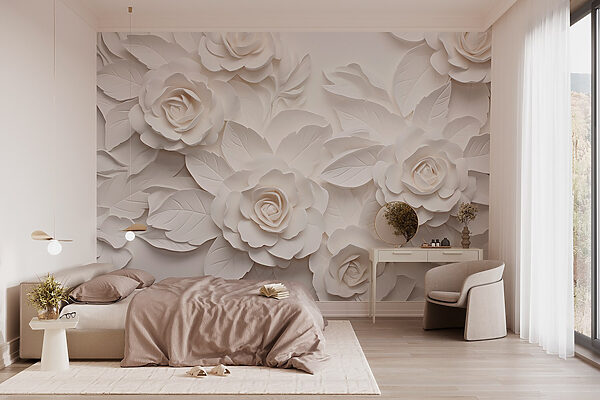 White paper flowers and leaves White paper flowers and leaves