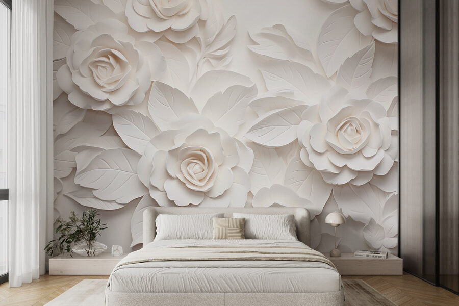 White paper flowers and leaves White paper flowers and leaves