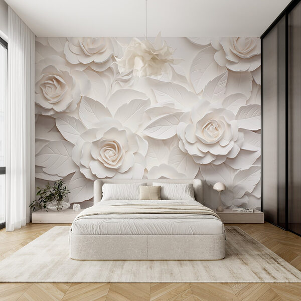 White paper flowers and leaves White paper flowers and leaves