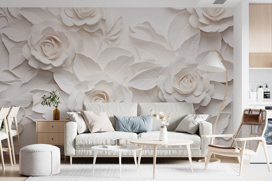White paper flowers and leaves White paper flowers and leaves
