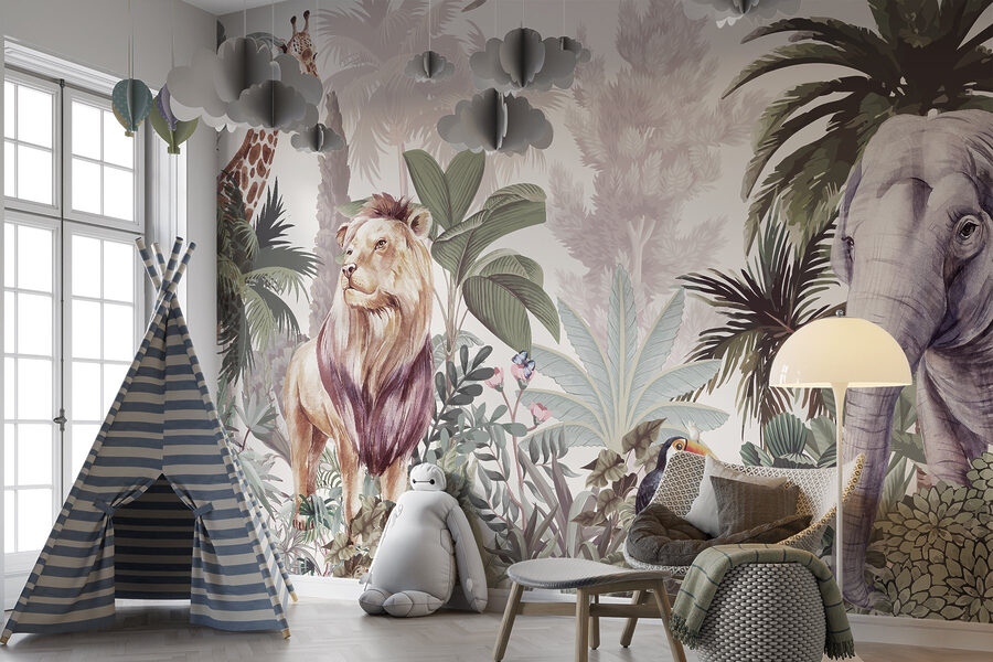 Wall murals Wallpaper with animals and birds