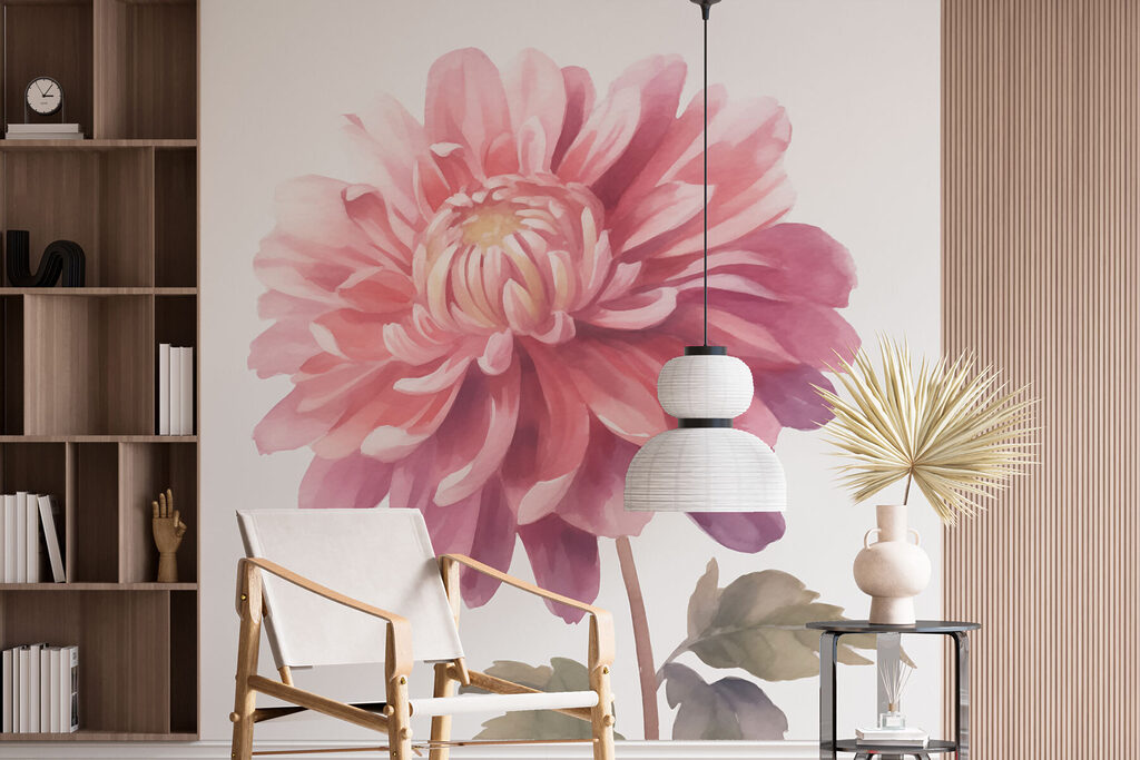 Pink flower with green leaves