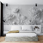 White flower carving on a wall Wall mural White flower carving on a wall