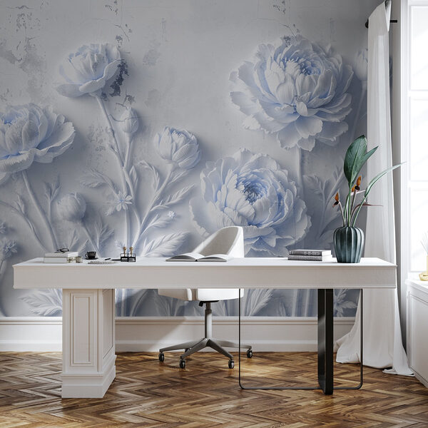 White flowers on a white surface Wall murals White flowers on a white surface