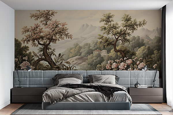 Landscape with trees and flowers Landscape with trees and flowers