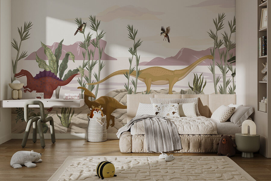 Wall murals Group of dinosaurs in a desert