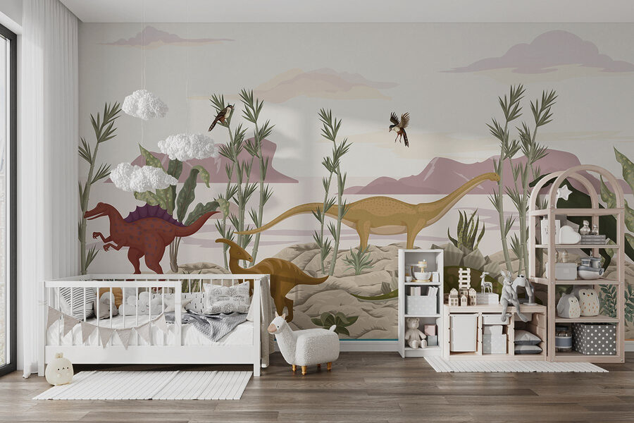 Wall murals Group of dinosaurs in a desert - Image 2