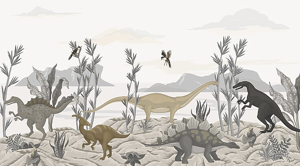 Group of dinosaurs in a desert Group of dinosaurs in a desert