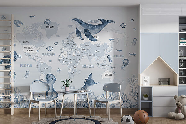 Map of the world with sea animals Map of the world with sea animals