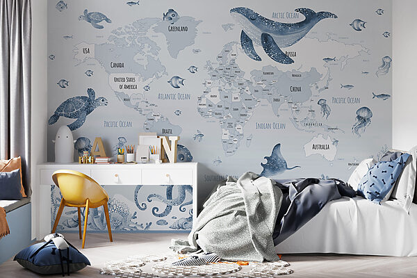 Map of the world with sea animals Map of the world with sea animals