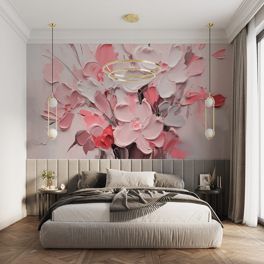 Wall murals Painting of flowers in pink and white - Image 2