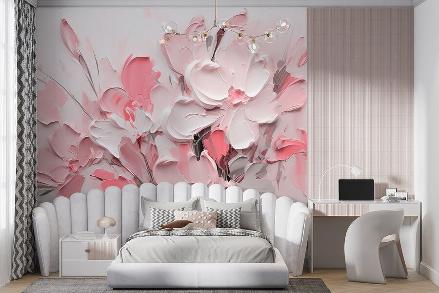 Wall murals Painting of flowers in pink and white - Image 3
