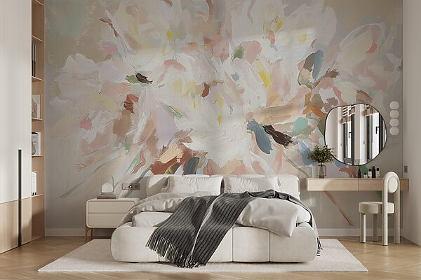 Wall murals Painting of flowers on a white surface (SKU: w03579) Wall murals Wall murals Painting of flowers on a white surface (SKU: w03579)