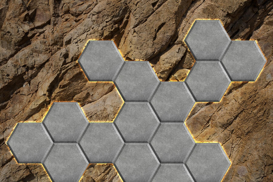 Stone hexagons on a rock Stone hexagons on a rock