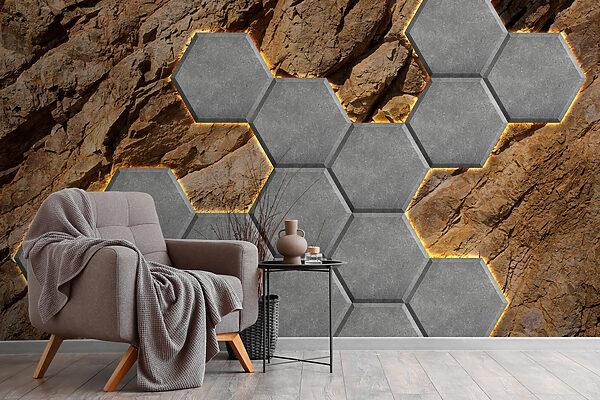 Stone hexagons on a rock Stone hexagons on a rock