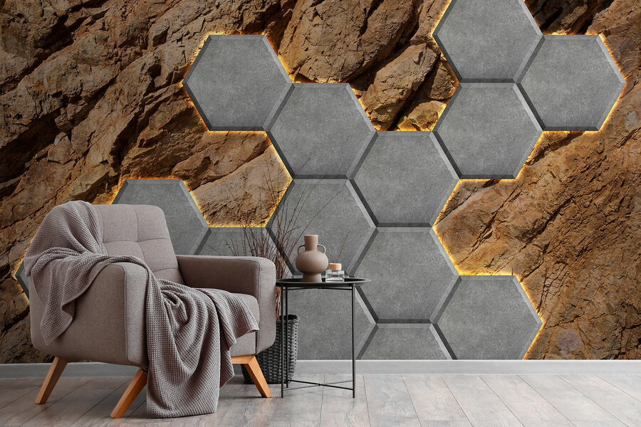 Stone hexagons on a rock Stone hexagons on a rock