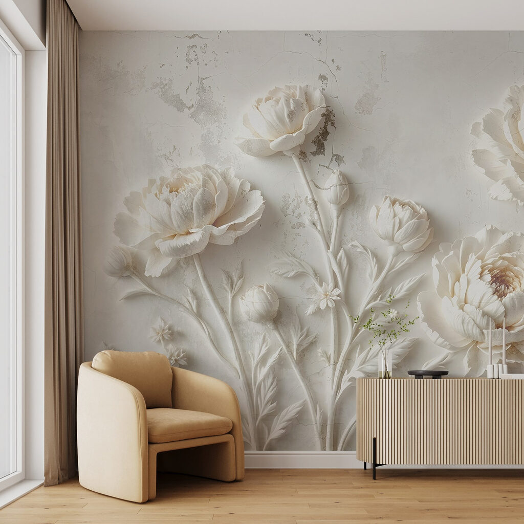 White flower carving on a wall