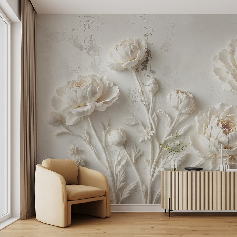 White flower carving on a wall White flower carving on a wall
