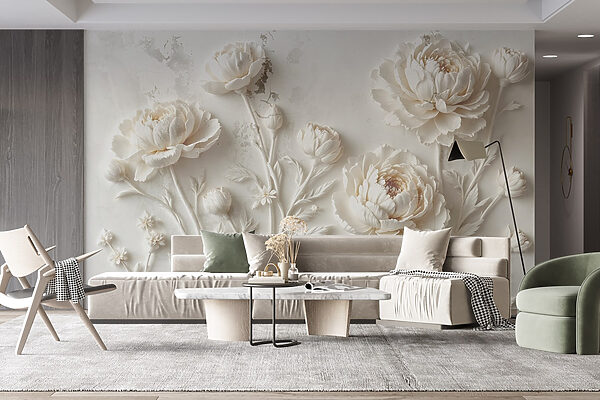 White flower carving on a wall White flower carving on a wall