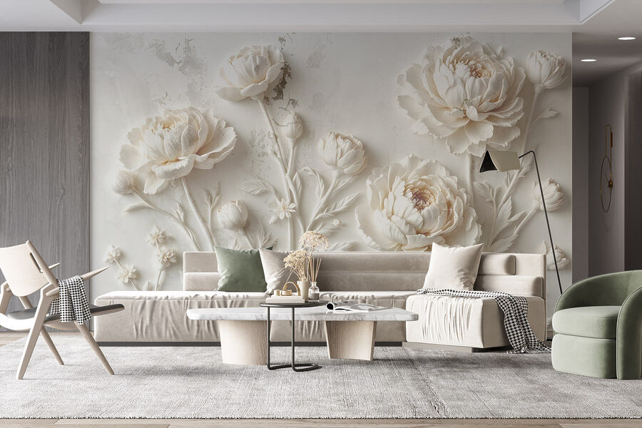 White flower carving on a wall White flower carving on a wall