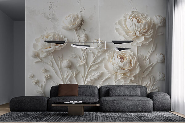 White flower carving on a wall White flower carving on a wall