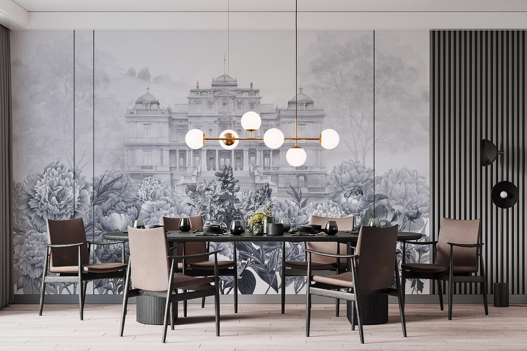 Large white building with flowers Large white building with flowers