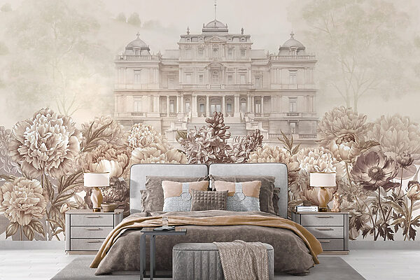 Wall murals Large white building with flowers (SKU: w03552) Wall murals Wall murals Large white building with flowers (SKU: w03552)