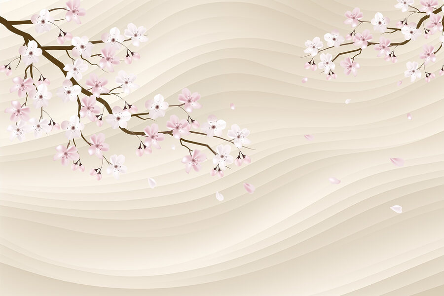 Tree branch with white and pink flowers