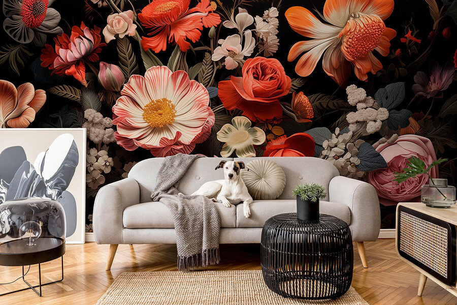 Group of flowers on a black background