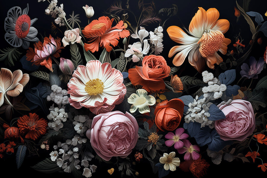 Group of flowers on a black background Group of flowers on a black background