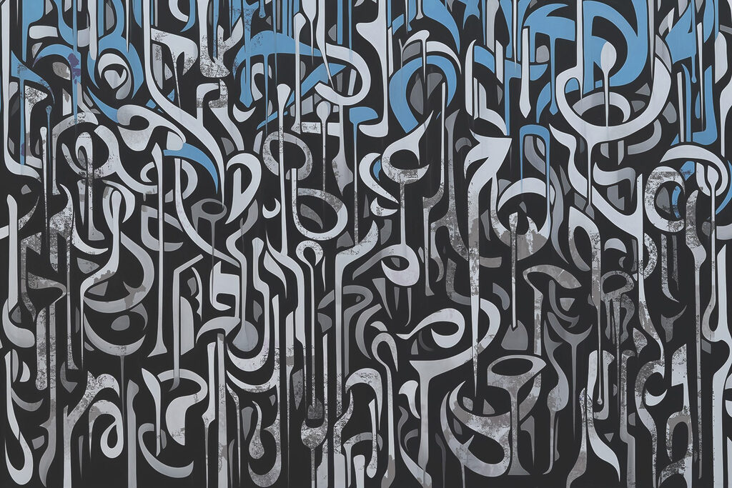 Black and white art with blue and white lines Black and white art with blue and white lines