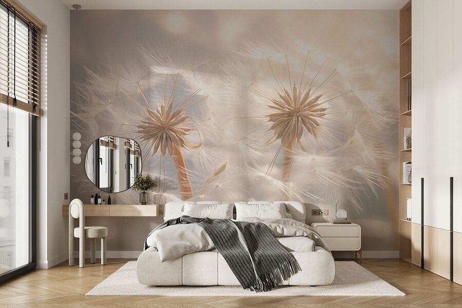 Delicate dandelion seeds in soft light