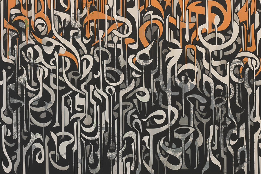 Black and white art with orange and white lines Black and white art with orange and white lines