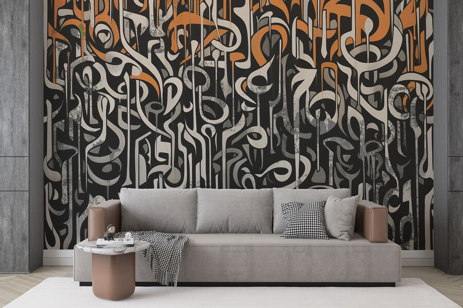 Black and white art with orange and white lines Black and white art with orange and white lines