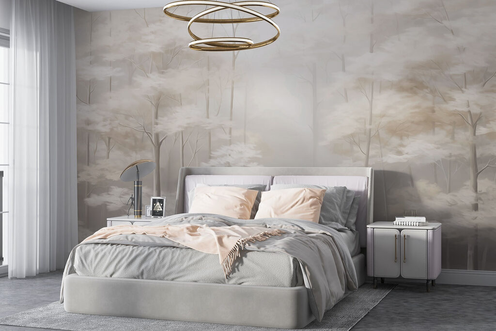 Foggy forest with trees Foggy forest with trees