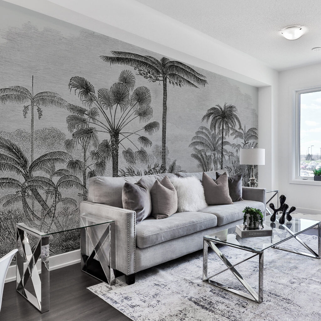 Black and white drawing of palm trees