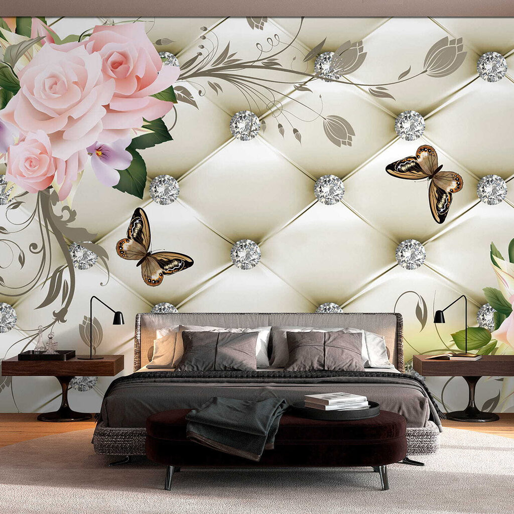 Wallpaper with flowers and butterflies