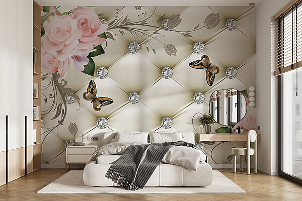 Wallpaper with flowers and butterflies Wallpaper with flowers and butterflies