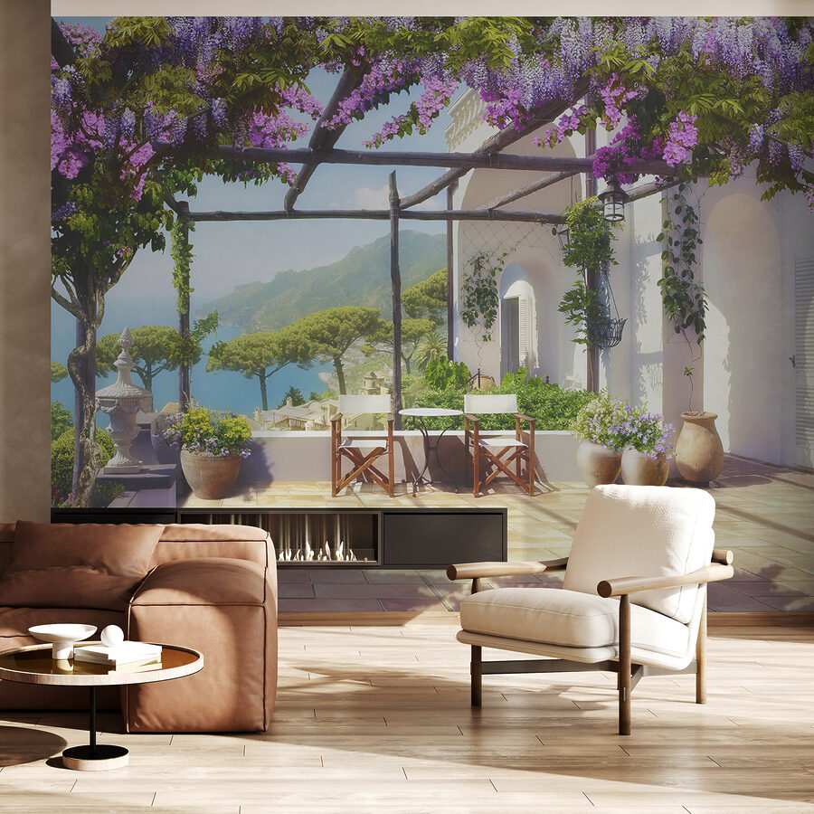 Patio with purple flowers and plants Patio with purple flowers and plants