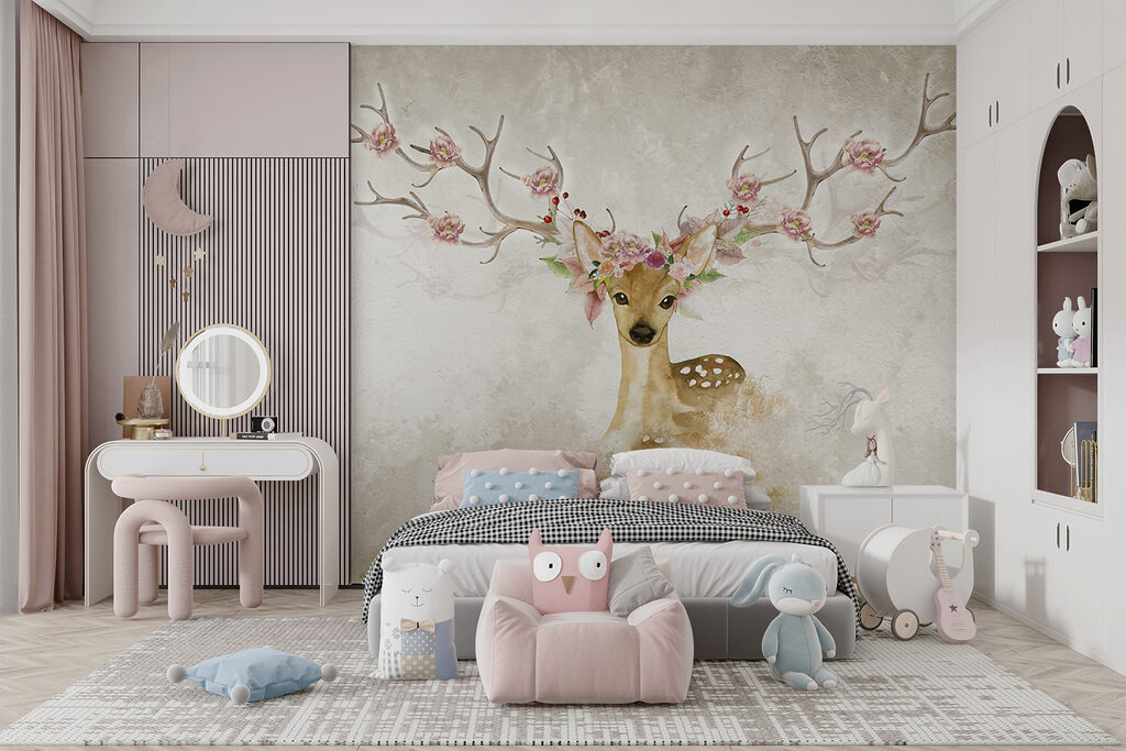 Watercolor of a deer with flowers on horns Watercolor of a deer with flowers on horns