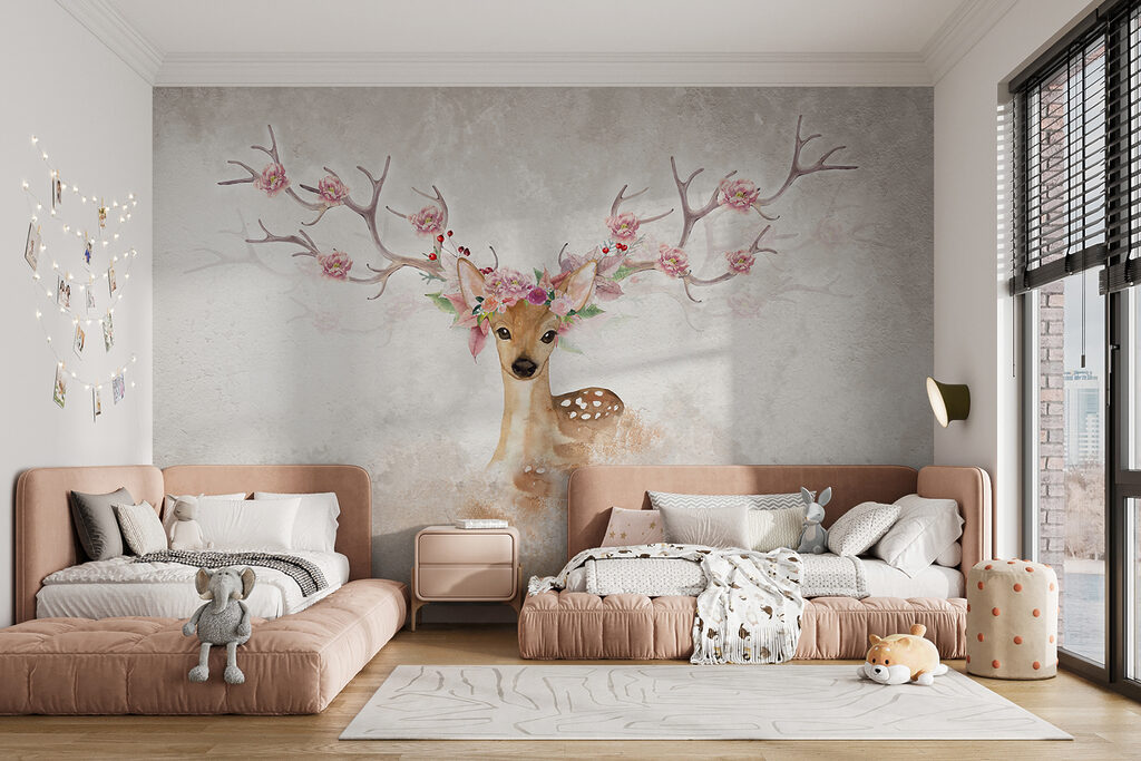 Watercolor of a deer with flowers on horns Watercolor of a deer with flowers on horns