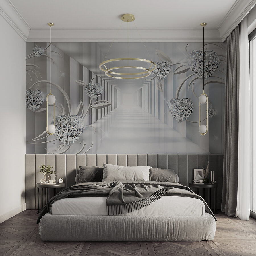 Wall murals White hallway with diamonds and flowers - Image 11