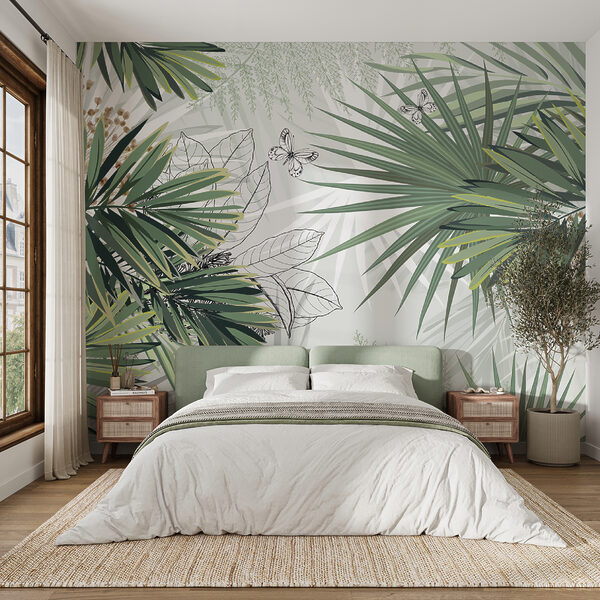 Tropical foliage with delicate butterflies. Tropical foliage with delicate butterflies.
