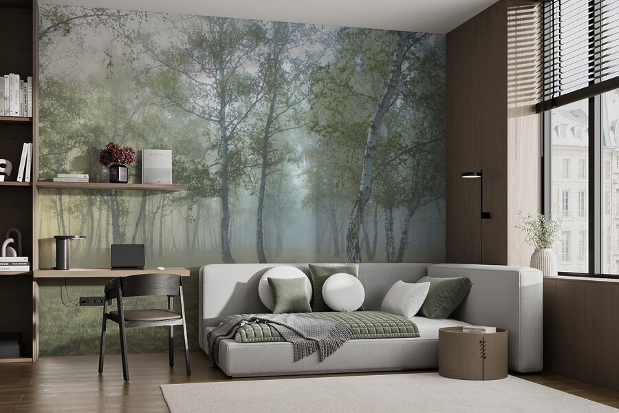 Foggy forest with trees