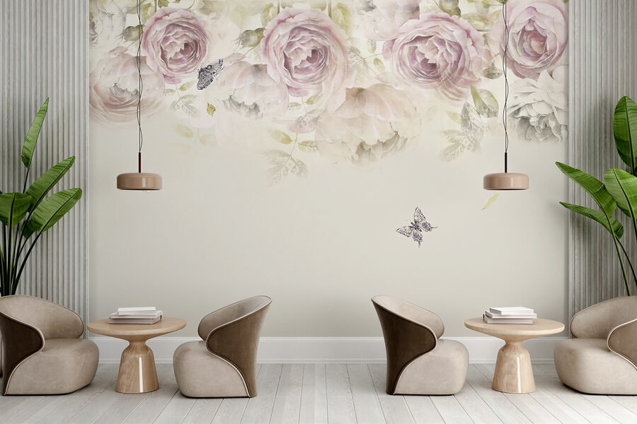 Wall murals Pink roses and butterflies - Image 3