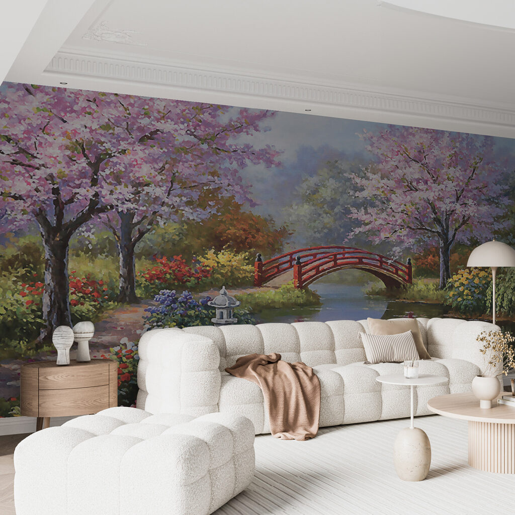 u35418pig15ms 1024x1024 - Painting of a pond with a bridge and flowers