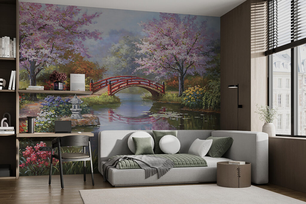 u35418pib3mr 1024x683 - Painting of a pond with a bridge and flowers
